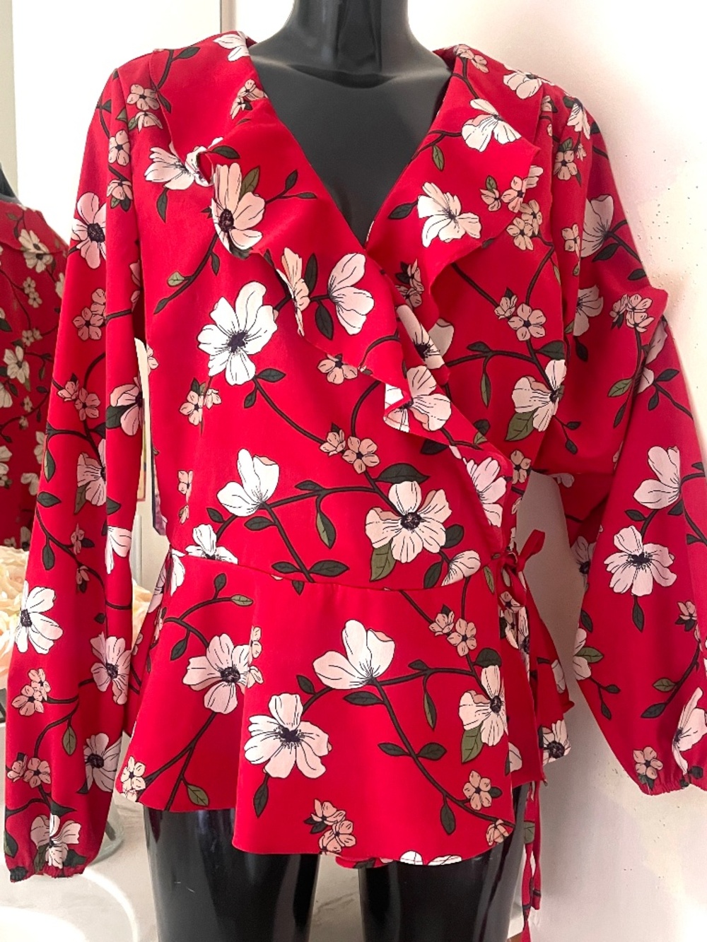 LYDELLE Plus Size Top 1X red floral blouse shirt XXL